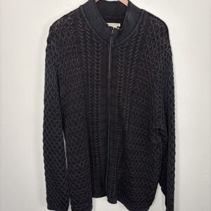 Carbon 2 Cobalt Sweater Mens XL Gray Zip Cardigan 3D Cable Knit Textured Cotton
